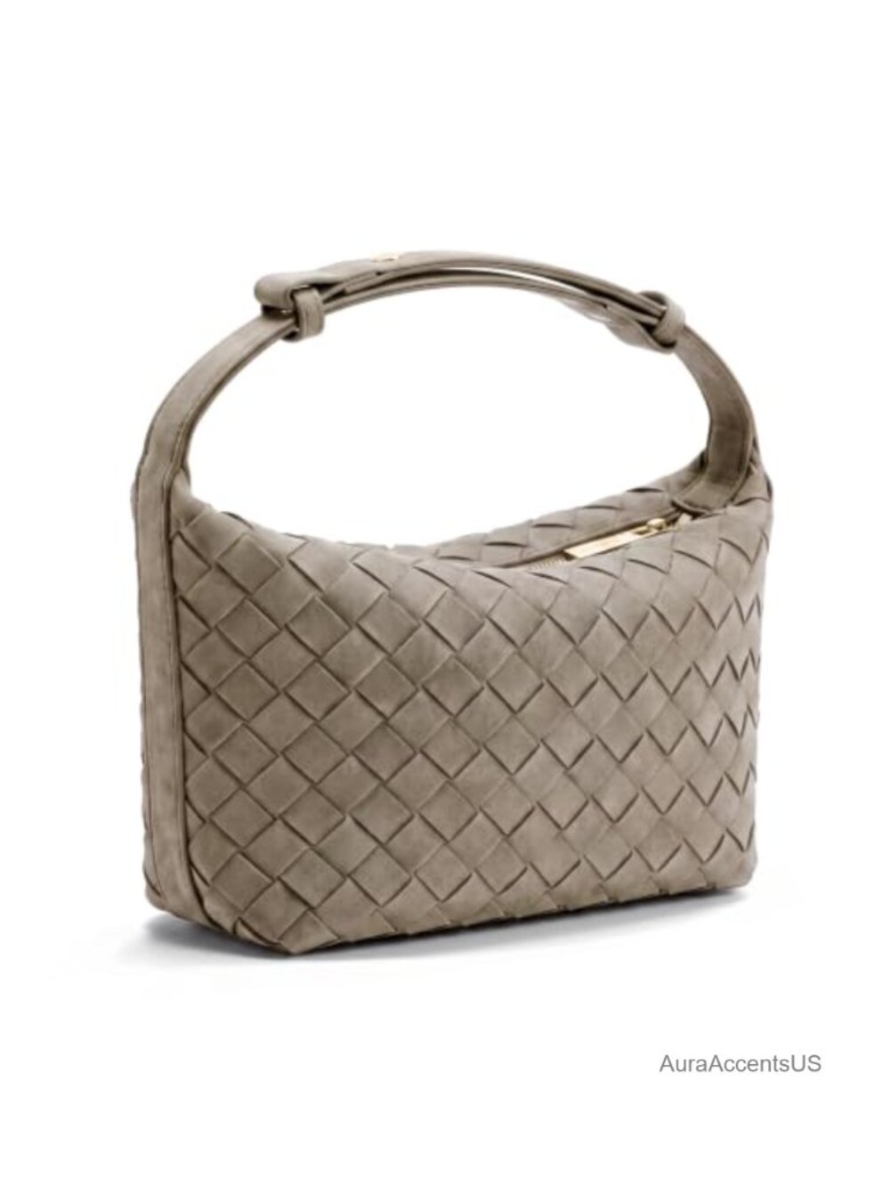 Woven Faux Suede Shoulder Bag Vegan Leather Hobo Handbag Purse